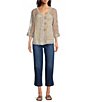Ali Miles Woven Mesh Speckled V-Neck Elbow Length Sleeve Button Front Jacket - Image 3