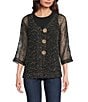Ali Miles Woven Mesh Speckled V-Neck Elbow Length Sleeve Button Front Jacket - Image 1