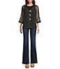 Ali Miles Woven Mesh Speckled V-Neck Elbow Length Sleeve Button Front Jacket - Image 3