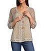 Ali Miles Woven Mesh Speckled V-Neck Elbow Length Sleeve Button Front Jacket - Image 1