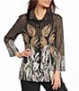 Ali Miles Woven Mesh Wire Collar 3/4 Sleeve Front Button Jacket - Image 1