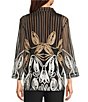 Ali Miles Woven Mesh Wire Collar 3/4 Sleeve Front Button Jacket - Image 2