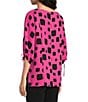 Ali Miles Woven Multi Square Print Round Neck 3/4 Sleeve Cinched Tie Cuff Pullover Top - Image 4