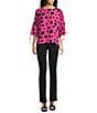 Ali Miles Woven Multi Square Print Round Neck 3/4 Sleeve Cinched Tie Cuff Pullover Top - Image 5