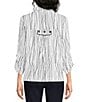 Ali Miles Woven Multi Stripe Point Collar 3/4 Cinched Tie Sleeve Button Front Tunic - Image 2