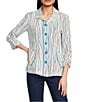 Ali Miles Woven Multi Stripe Point Collar 3/4 Cinched Tie Sleeve Button Front Tunic - Image 1