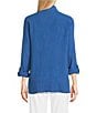 Ali Miles Woven Novelty Abstract Fish Print Wire Collar 3/4 Roll-Tab Sleeve Button Front Tunic, Color:Denim - Image 2