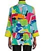 Color:Patch Multiple - Image 2 - Woven Patchwork Print Wire Collar 3/4 Sleeve Button-Front Tunic