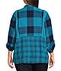 Ali Miles Woven Plaid Multi Print Point Collar 3/4 Roll-Tab Sleeve Button-Front Tunic, Color:Plaid Multi - Image 2