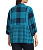 Ali Miles Woven Plaid Multi Print Point Collar 3/4 Roll-Tab Sleeve Button-Front Tunic, Color:Plaid Multi - Image 4