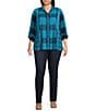 Ali Miles Woven Plaid Multi Print Point Collar 3/4 Roll-Tab Sleeve Button-Front Tunic, Color:Plaid Multi - Image 5