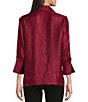Color:Burgan - Image 2 - Woven Point Collar 3/4 Cuffed Pleated Sleeve Welt Pocket Button Front Tunic