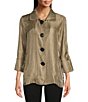 Color:Dark Taupe - Image 1 - Woven Point Collar 3/4 Cuffed Pleated Sleeve Welt Pocket Button Front Tunic