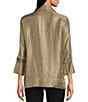 Color:Dark Taupe - Image 2 - Woven Point Collar 3/4 Cuffed Pleated Sleeve Welt Pocket Button Front Tunic