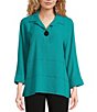 Ali Miles Woven Point Collar 3/4 Sleeve Top,All Products : American Fashion Style Bags On Sale