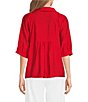 Ali Miles Woven Point Collar Shirred Split Neck Elbow Length Raglan Sleeve Popover Top - Image 2