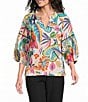 Ali Miles Woven Print Split V-Neck 3/4 Sleeve Top - Image 1