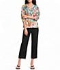 Ali Miles Woven Print Split V-Neck 3/4 Sleeve Top - Image 3