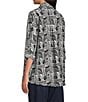 Ali Miles Woven Printed Point Collar 3/4 Roll-Tab Sleeve Button Front Tunic, Color:White/Black - Image 4
