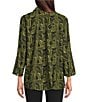 Ali Miles Woven Printed Point Collar 3/4 Roll-Tab Sleeve Button Front Tunic, Color:Olive/Black - Image 2