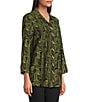 Ali Miles Woven Printed Point Collar 3/4 Roll-Tab Sleeve Button Front Tunic, Color:Olive/Black - Image 3