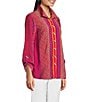 Ali Miles Woven Printed Wire Neck 3/4 Roll-Tab Sleeve Button Front Tunic, Color:Multi - Image 3