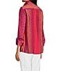 Ali Miles Woven Printed Wire Neck 3/4 Roll-Tab Sleeve Button Front Tunic, Color:Multi - Image 4