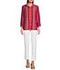 Ali Miles Woven Printed Wire Neck 3/4 Roll-Tab Sleeve Button Front Tunic, Color:Multi - Image 5