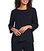 Ali Miles Woven Round Neck 3/4 Sleeve Button Detail Hem Top - Image 5