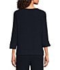 Ali Miles Woven Round Neck 3/4 Sleeve Button Detail Hem Top - Image 6
