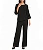 Ali Miles Woven Round Neck 3/4 Sleeve Button Detail Hem Top - Image 3