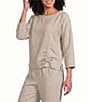 Ali Miles Woven Round Neck 3/4 Sleeve Cinched Hem Top - Image 1