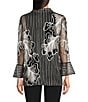 Ali Miles Woven Satin Soutache Leaf Stripe Wire Collar 3/4 Sleeve Button-Front Tunic, Color:Neutral - Image 2