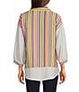 Ali Miles Woven Solid Multi Stripe Point Collar 3/4 Sleeve High-Low Hem Button-Front Shirt - Image 2