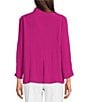 Ali Miles Woven Solid Wire Collar 3/4 Sleeve Pleated Hem Button Front Tunic, Color:Magenta - Image 2