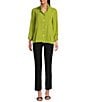 Ali Miles Woven Solid Wire Collar 3/4 Sleeve Pleated Hem Button Front Tunic, Color:Olive - Image 3