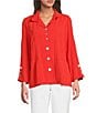Ali Miles Woven Solid Wire Collar 3/4 Sleeve Pleated Hem Button Front Tunic, Color:Spice - Image 1