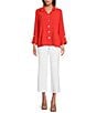 Ali Miles Woven Solid Wire Collar 3/4 Sleeve Pleated Hem Button Front Tunic, Color:Spice - Image 3