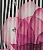 Ali Miles Woven Stripe Floral Point Collar Short Dolman Sleeve Drawstring Hem Button-Front Shirt - Image 4