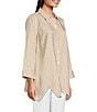 Color:Khaki - Image 3 - Woven Stripe Print Point Collar 3/4 Cuffed Sleeve Uneven Hem Button Front Tunic