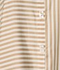 Color:Khaki - Image 5 - Woven Stripe Print Point Collar 3/4 Cuffed Sleeve Uneven Hem Button Front Tunic