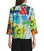 Ali Miles Woven Textured Print Wire Collar 3/4 Sleeve Button Front Top - Image 2