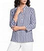 Ali Miles Woven Textured Stripe Banded Collar 3/4 Sleeve Top - Image 1