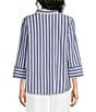 Ali Miles Woven Textured Stripe Banded Collar 3/4 Sleeve Top - Image 2