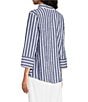 Ali Miles Woven Textured Stripe Banded Collar 3/4 Sleeve Top - Image 4