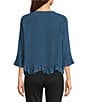 Ali Miles Woven V-Neck 3/4 Sleeve Button Front Shirt - Image 2