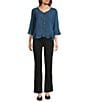 Ali Miles Woven V-Neck 3/4 Sleeve Button Front Shirt - Image 3