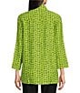 Color:Soft Lime - Image 2 - Woven Wire Collar 3/4 Sleeve Button-Front Printed Tunic