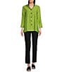 Color:Soft Lime - Image 5 - Woven Wire Collar 3/4 Sleeve Button-Front Printed Tunic