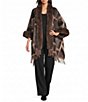 Ali Miles Woven Yarn Dye Prush Plaid Open Front 3/4 Sleeve Fringe Hem Jacket - Image 1